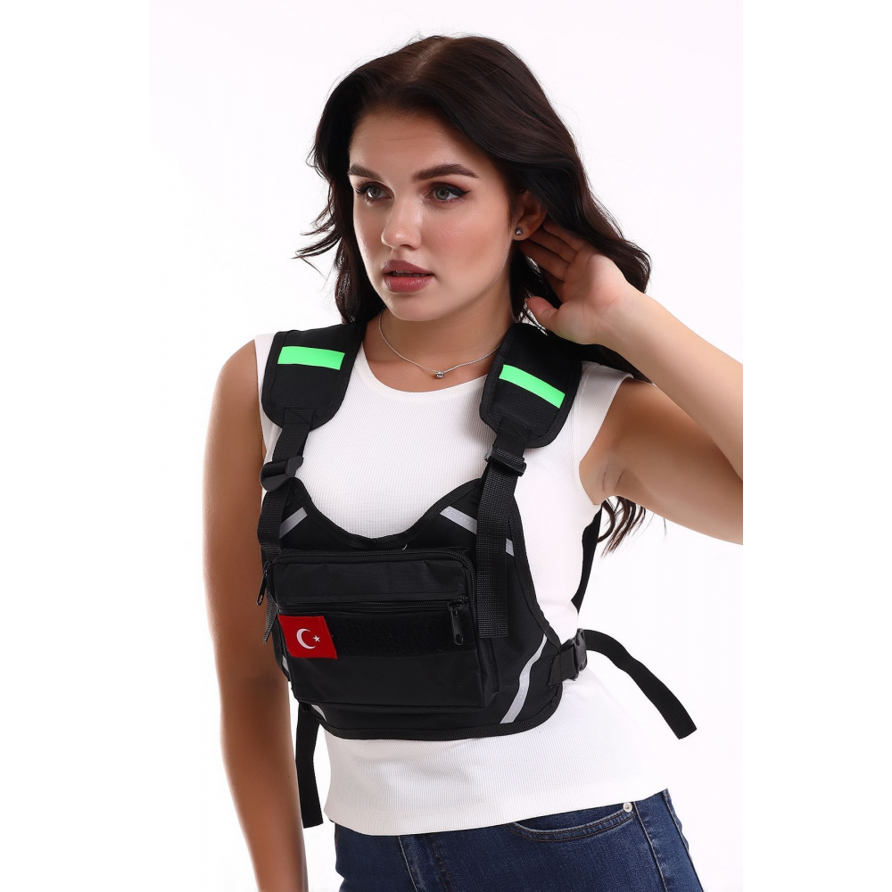 Motosiklet Reflektörlü Gece Görüş Yelek Ve Motosiklet Göğüs Çantası Yeni NesiL (SU GEÇİRMEZ)