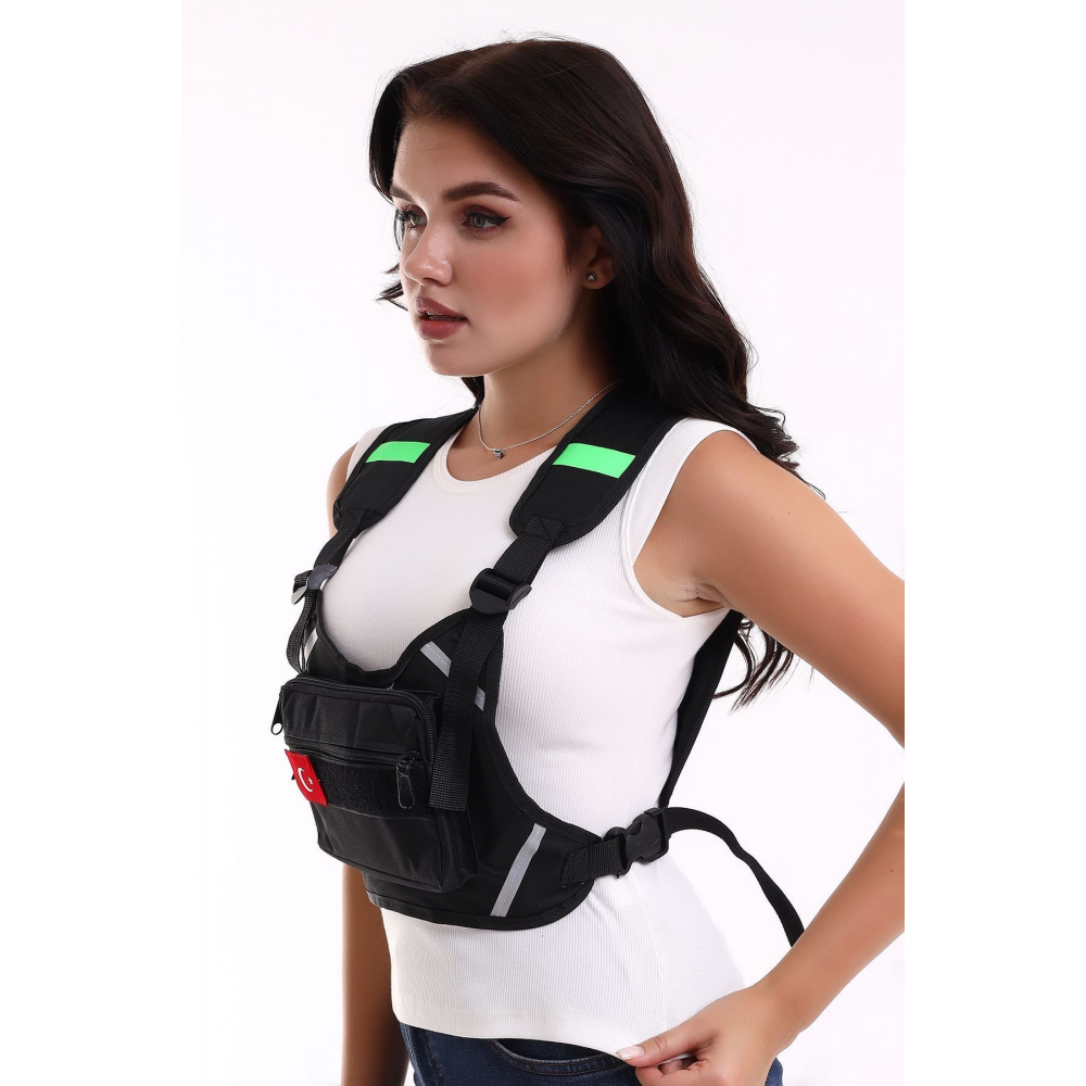 Motosiklet Reflektörlü Gece Görüş Yelek Ve Motosiklet Göğüs Çantası Yeni NesiL (SU GEÇİRMEZ)