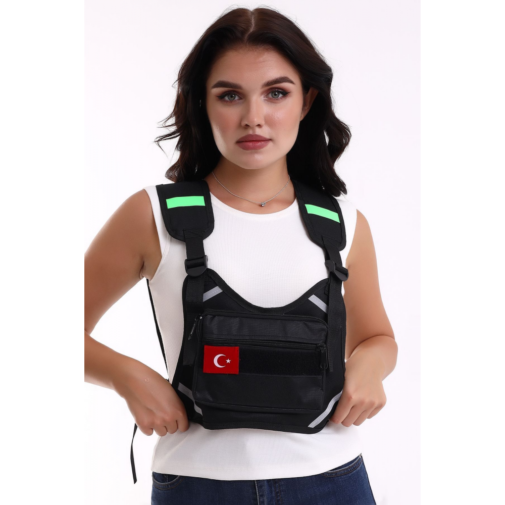 Motosiklet Reflektörlü Gece Görüş Yelek Ve Motosiklet Göğüs Çantası Yeni NesiL (SU GEÇİRMEZ)