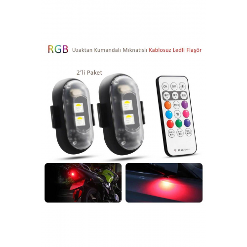 Motorsiklet Çakar 2 Adet Kumandalı Şarjlı Çift Rgb Led Flaşör Motorsiklet Araba Drone Su Geçirmez