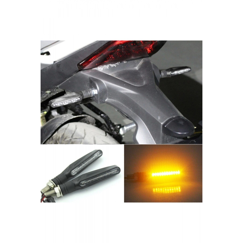 Motosiklet Sinyali Takım Sarı Kayan 12 Ledli