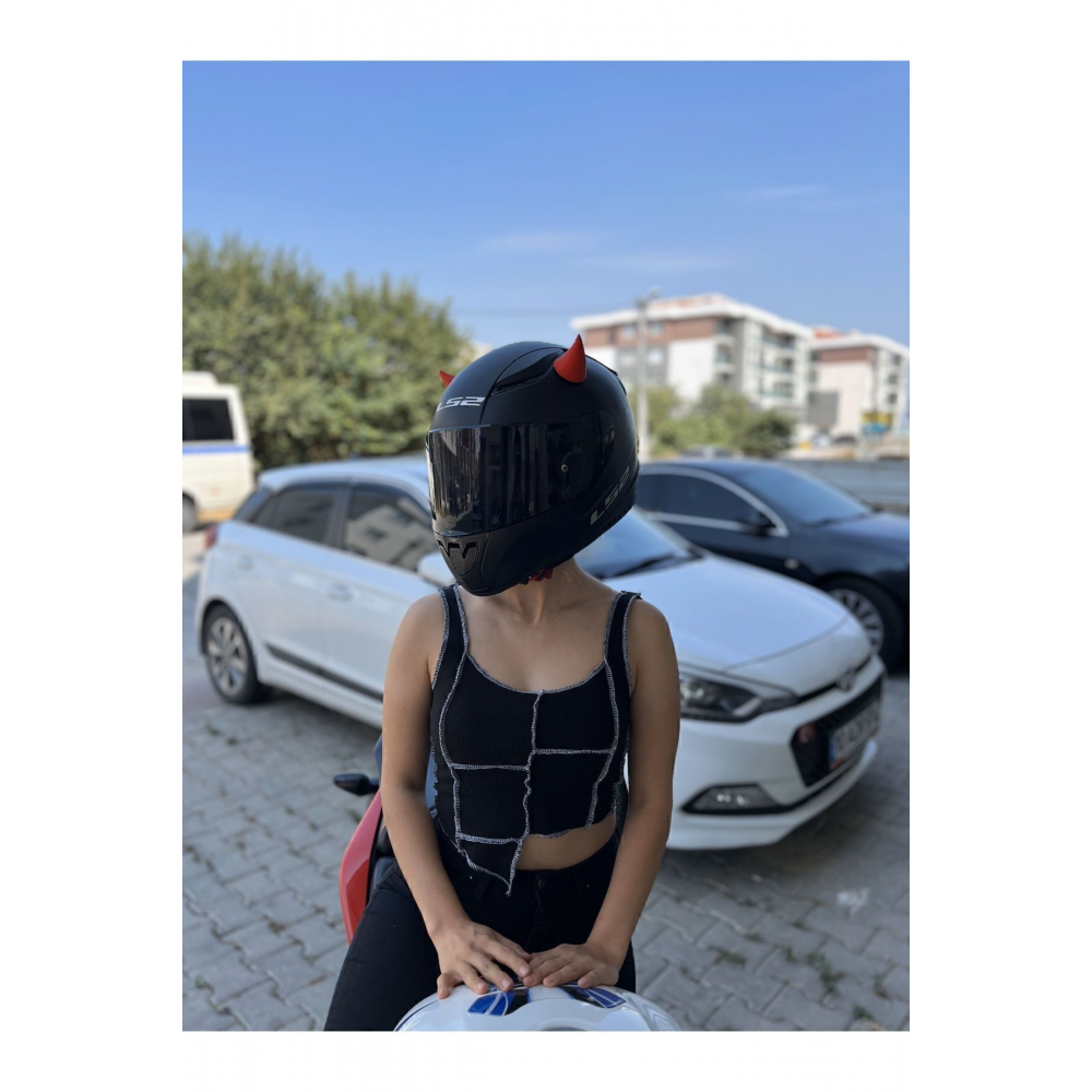 Motosiklet Kaskı Şeytan Boynuzu Kask Boynuzu Kırmızı