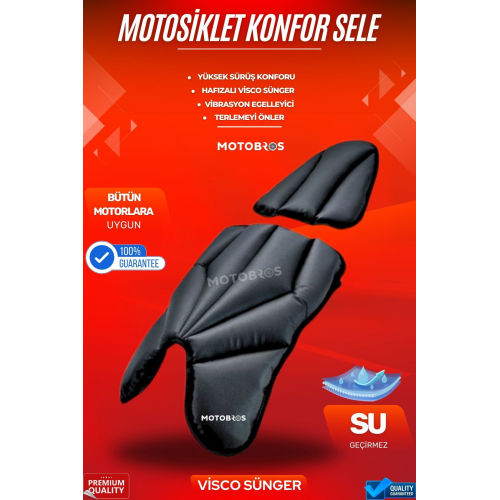 Motosiklet hava destekli kalın deri konfor sele minderi ( visco süngerli premium model )