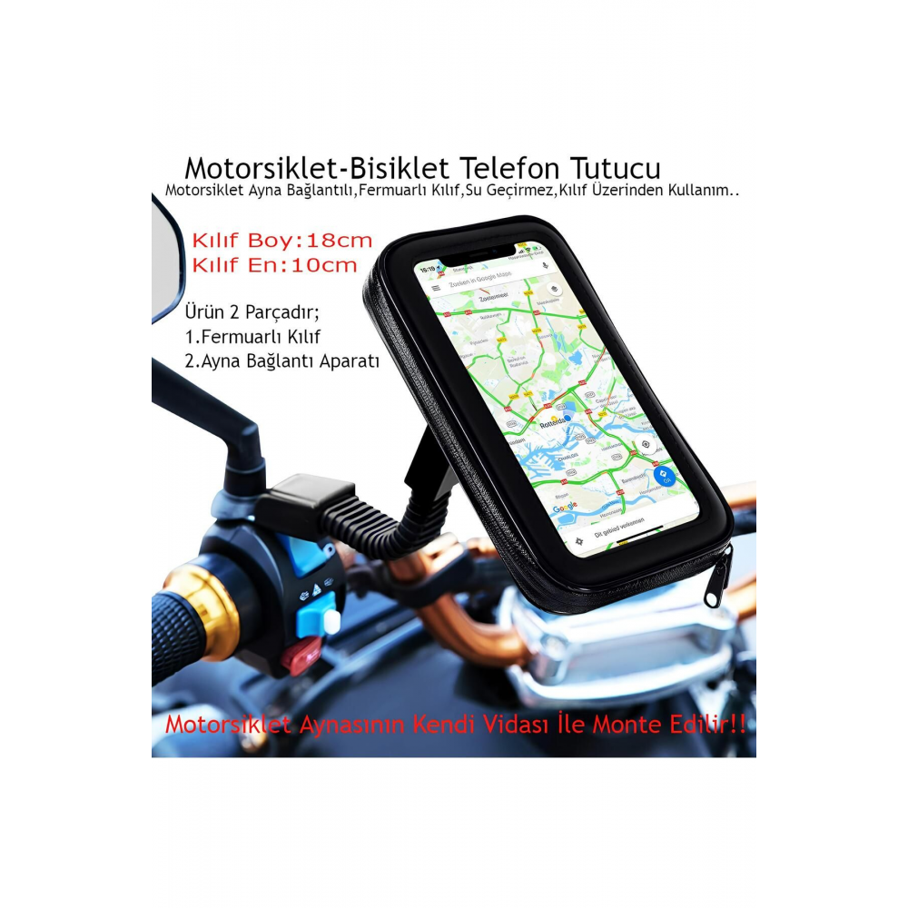Motosiklet Bisiklet Telefon Tutucu Ayna Bağlantılı Su Geçirmez Kılıf Motor Tutacağı