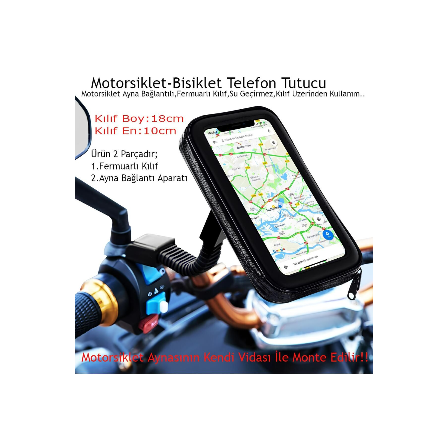 Motosiklet Bisiklet Telefon Tutucu Ayna Bağlantılı Su Geçirmez Kılıf Motor Tutacağı