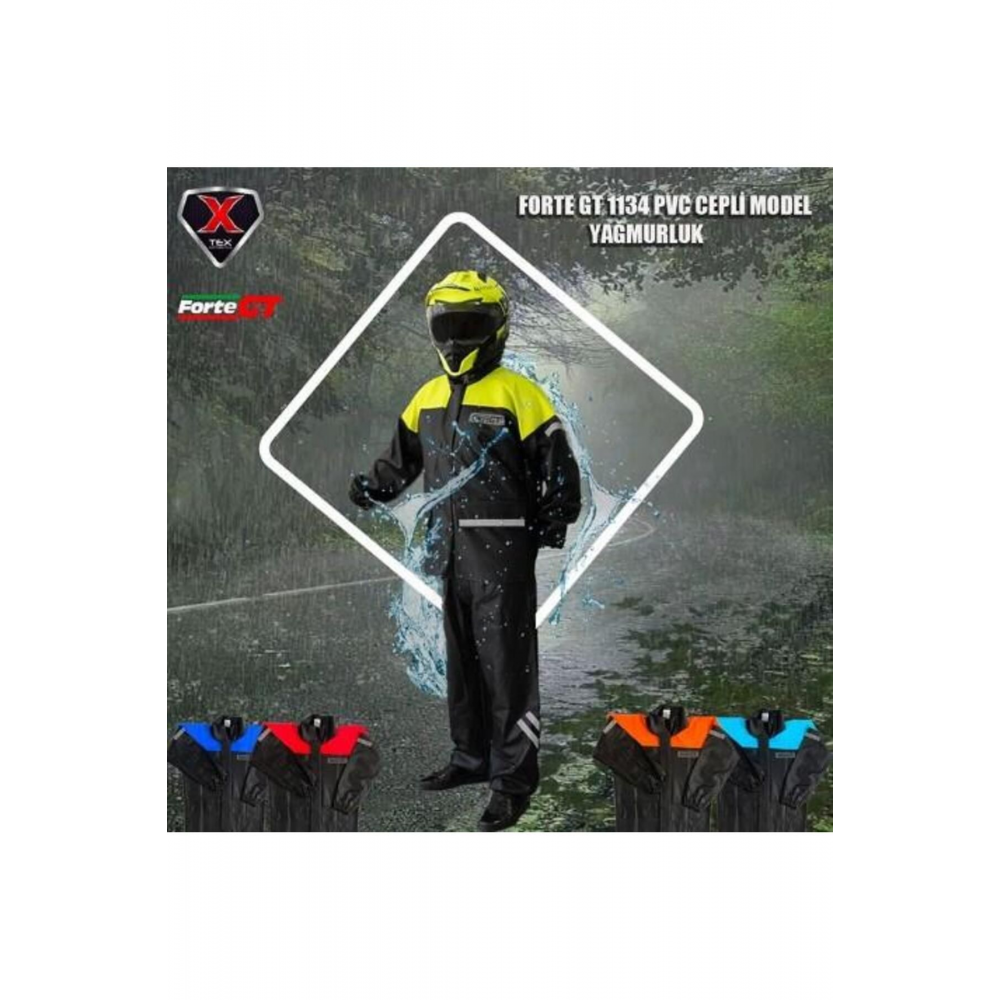 Forte Gt 1134 Motosiklet Pvc Yağmurluk Cepli Alt Üst Takım M Beden Sarı