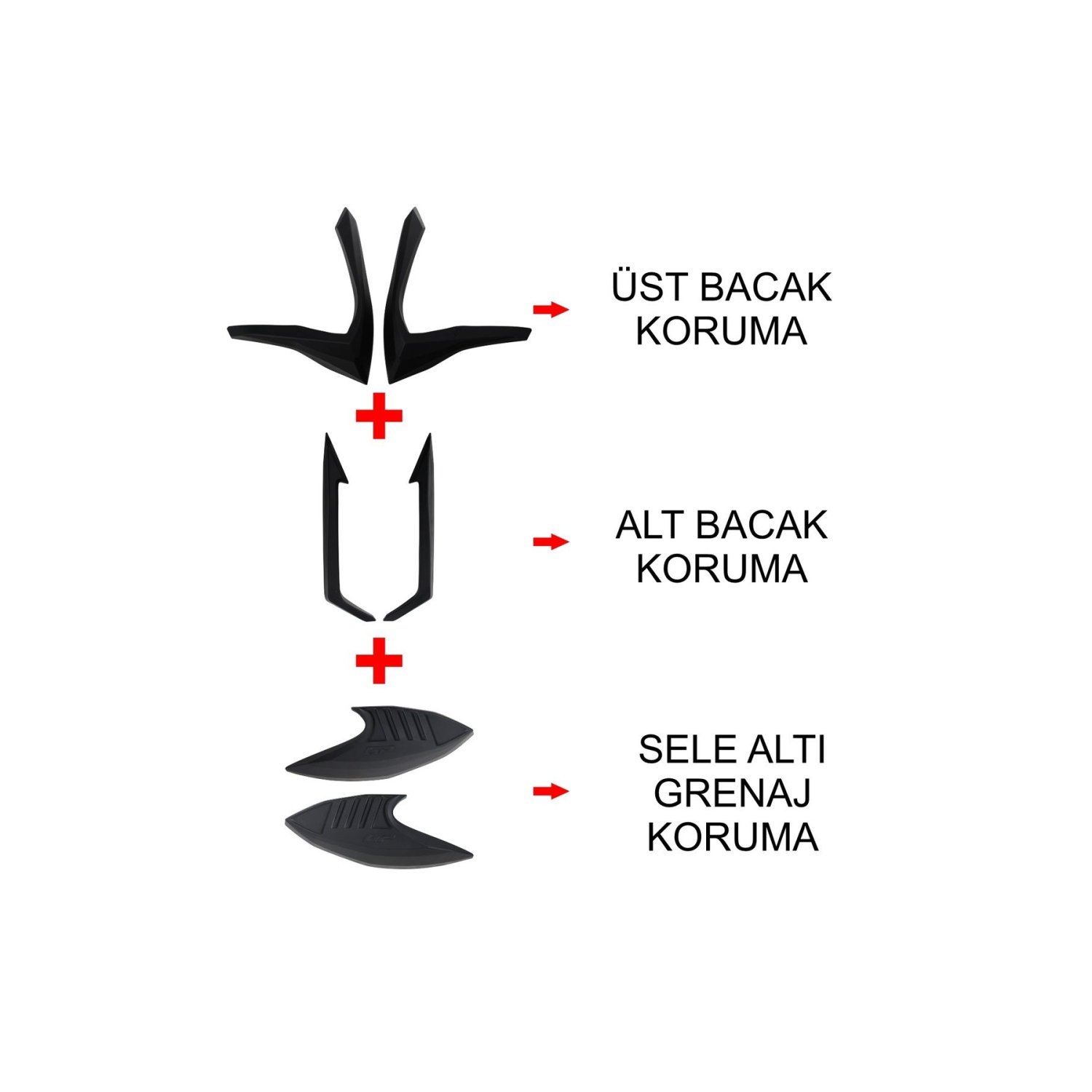 Gp Kompozit Honda Pcx 125 / 150 2021-2024 Uyumlu Üst/alt Bacak Ve Grenaj Koruma Seti Siyah