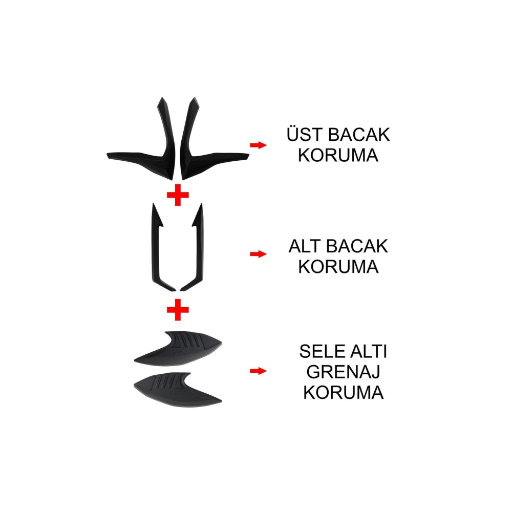 Gp Kompozit Honda Pcx 125 / 150 2021-2024 Uyumlu Üst/alt Bacak Ve Grenaj Koruma Seti Siyah