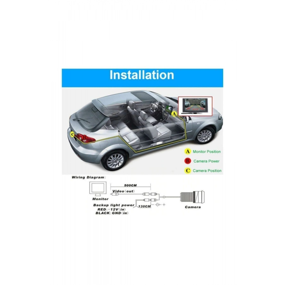 Araba Geri Görüş Kamerası 8 Ir Ledli Gece Görüşlü Çift Aparatlı Mesafe Çizgili