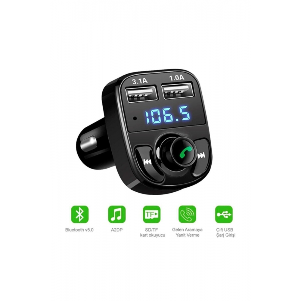 Tüm Araçlara Uyumlu Çakmaklık Şarj Cihazı Fm Transmitter Bluetooth Araç Kiti Araba Müzik Mp3 Çalar