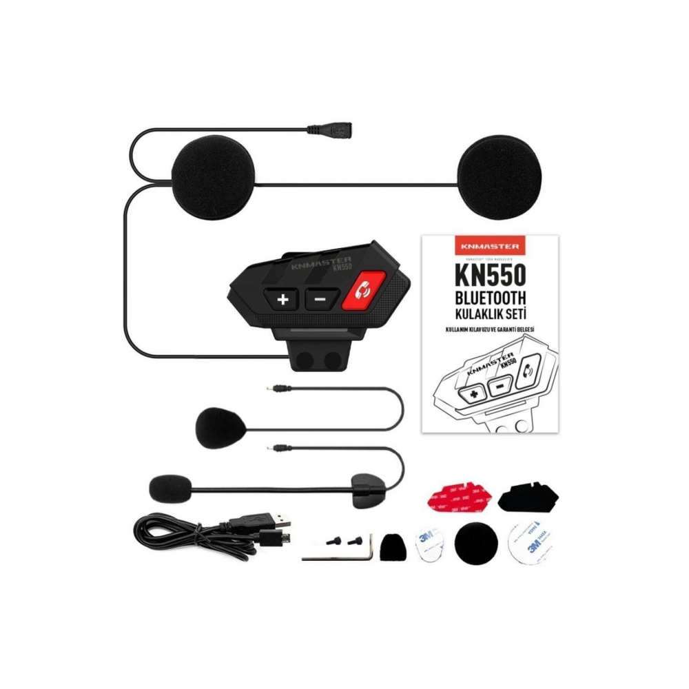 Kn550 Motosiklet Bluetooth Interkom Intercom Kulaklık Mikrofon Seti-kırmızı