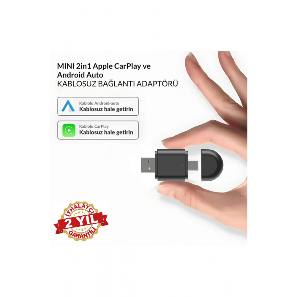 Yeni Tasarım Mini Kablosuz İOS ANDROİD Uyumlu Carplay Usb ve Type-c 2in1 Araç Multimedya Adaptörü