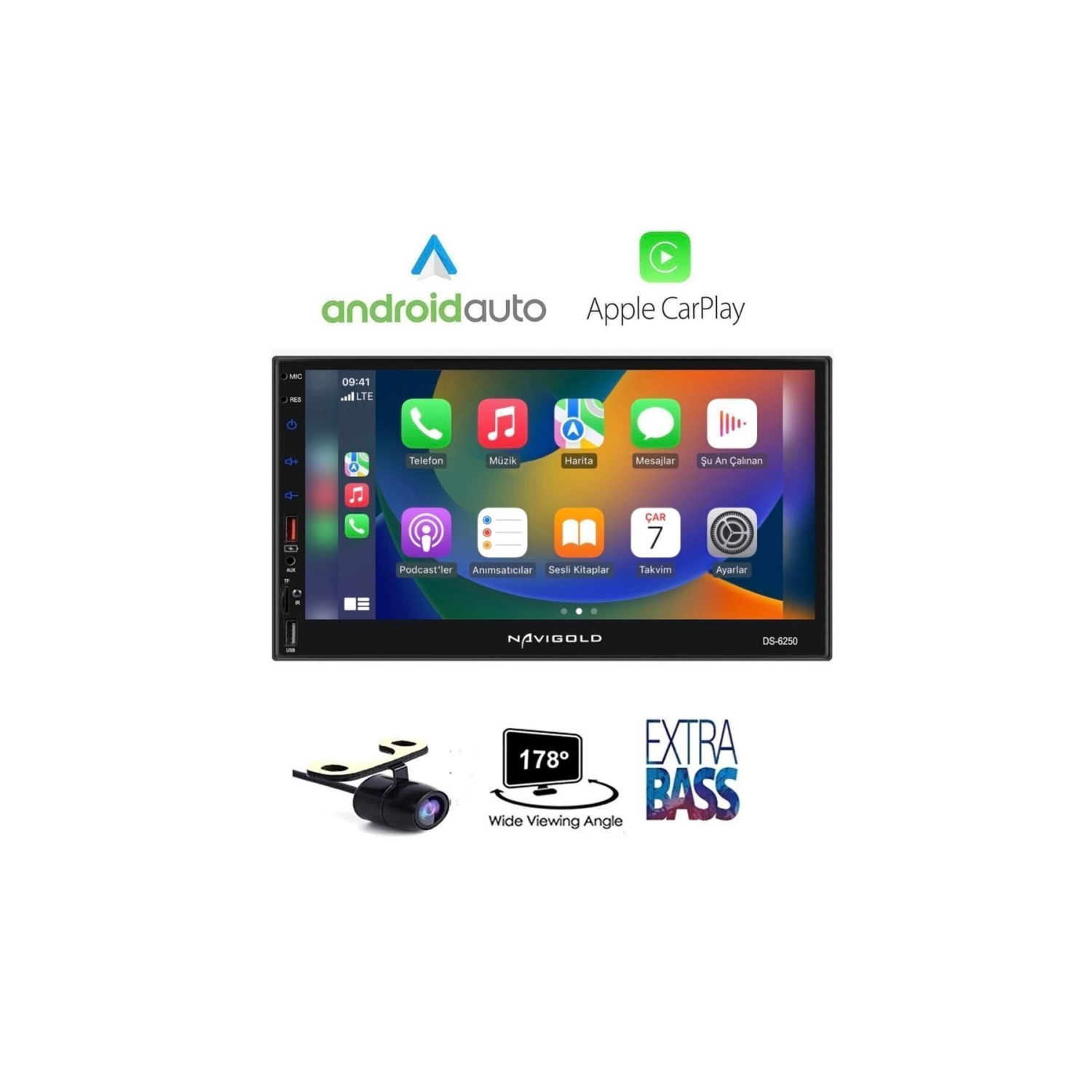 Ds-6250 Uyumlu Car Play Özellikli Teyp Multimedya Ful Hd 7'' Inch Bluetooth- Çift Usb 4x55w +kamera