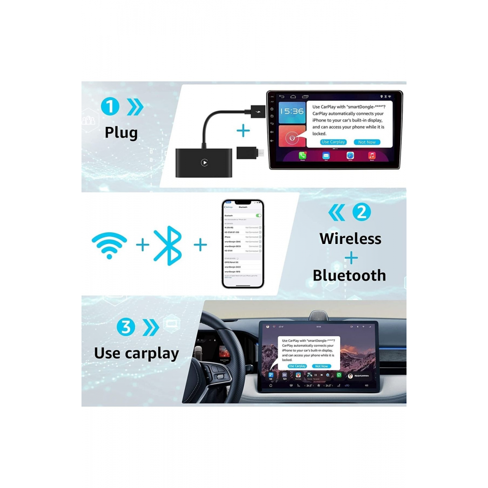 Android Telefon Için Kablosuz Carplay Adaptör Kablosuz Oto Araç Car Play Tak Çalıştır Dongle Usb-c