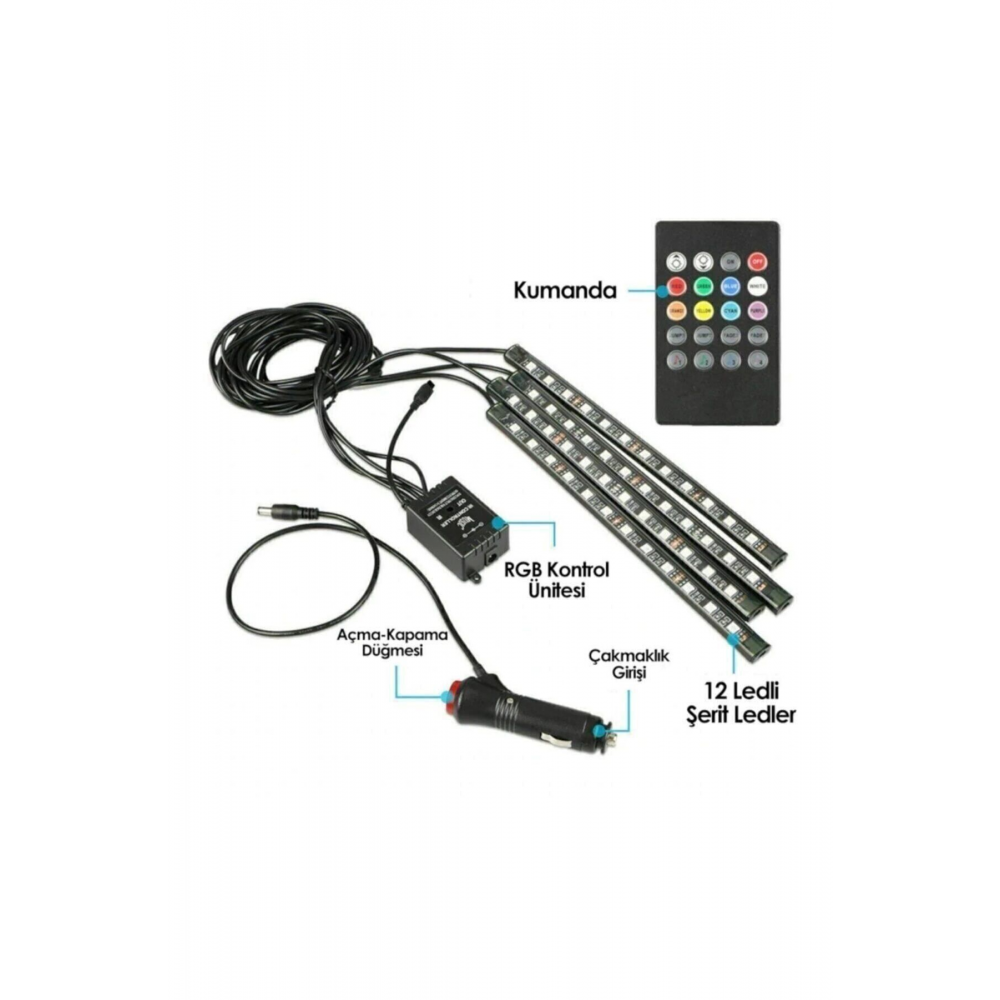 Araç Içi Ayak Altı Led Sese Duyarlı 12'li - Rgb