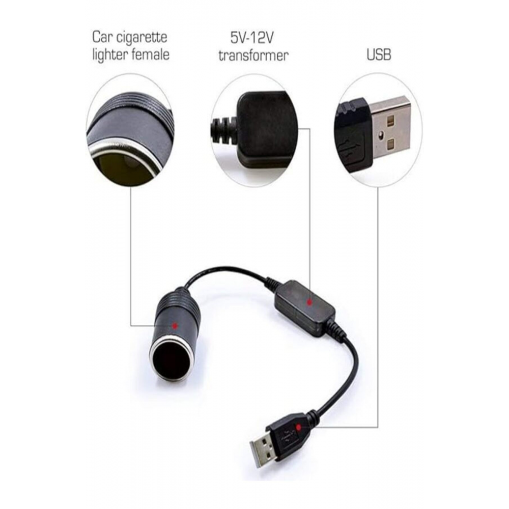 Çakmaklık Fişi Çevirici Çakmak Dönüştürücü USB 2.0 5 Volt 2 Amper To 12 Volt 0.8 Amper