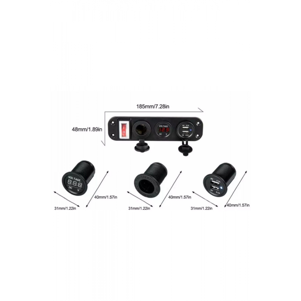 Çift Usb Araç Şarj Soketi Voltmetre Çakmaklık 12v Aç Kapa Anahtarlı