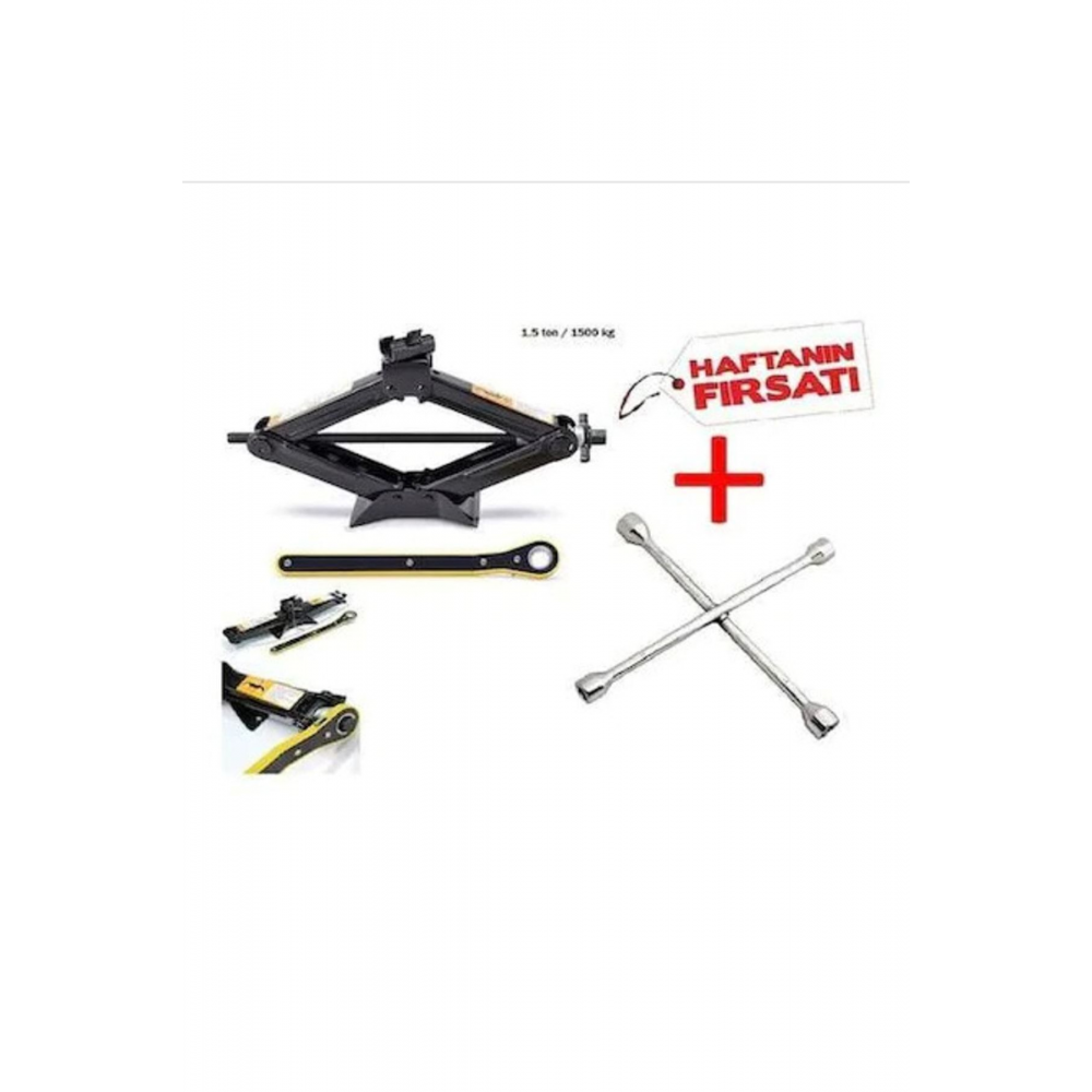 .oto Bijon Anahtarı + Oto Cırcırlı Kriko Makas Tip 1.5 Ton