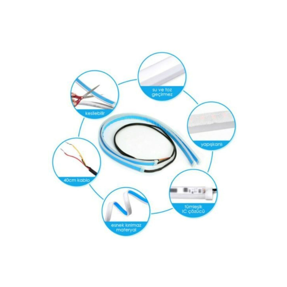 Far Içi Far Üstü Selamlamalı Sinyalli Beyaz - Turuncu Kayar Led 2'li Set 60 Cm