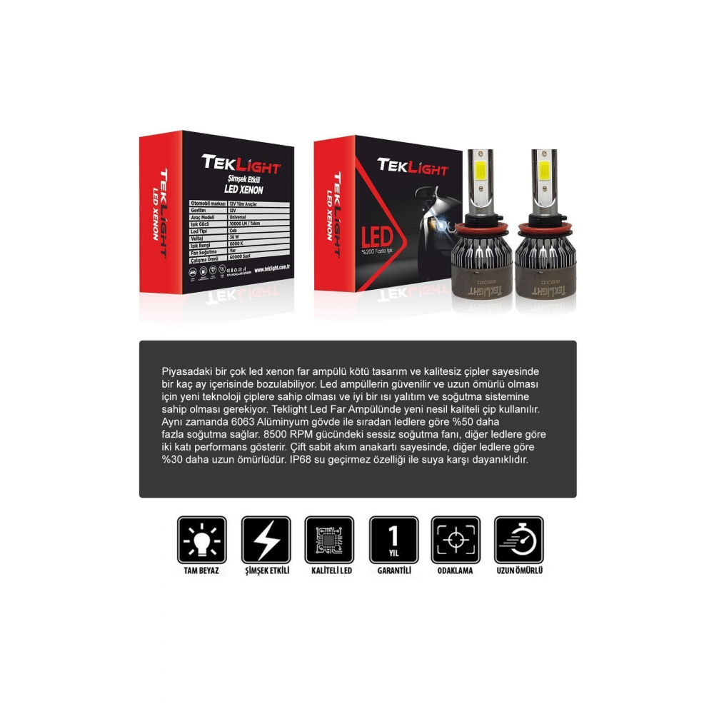 H4 Led Xenon Far Ampulu 10000 Lümen Şimşek Etkili