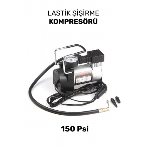 Araba Oto Araç Lastik Şişirme Pompası Metal Motorlu Kompresör 150 Psi Çakmaklık Girişli Kompresör