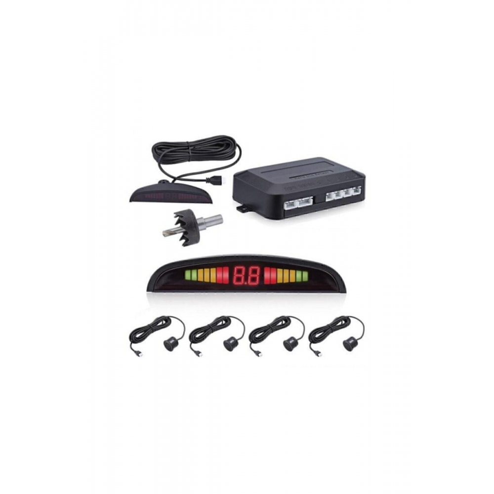 Dijital Ekranlı Araç Park Sensörü Ses Ikazlı 4 Sensörlü Siyah