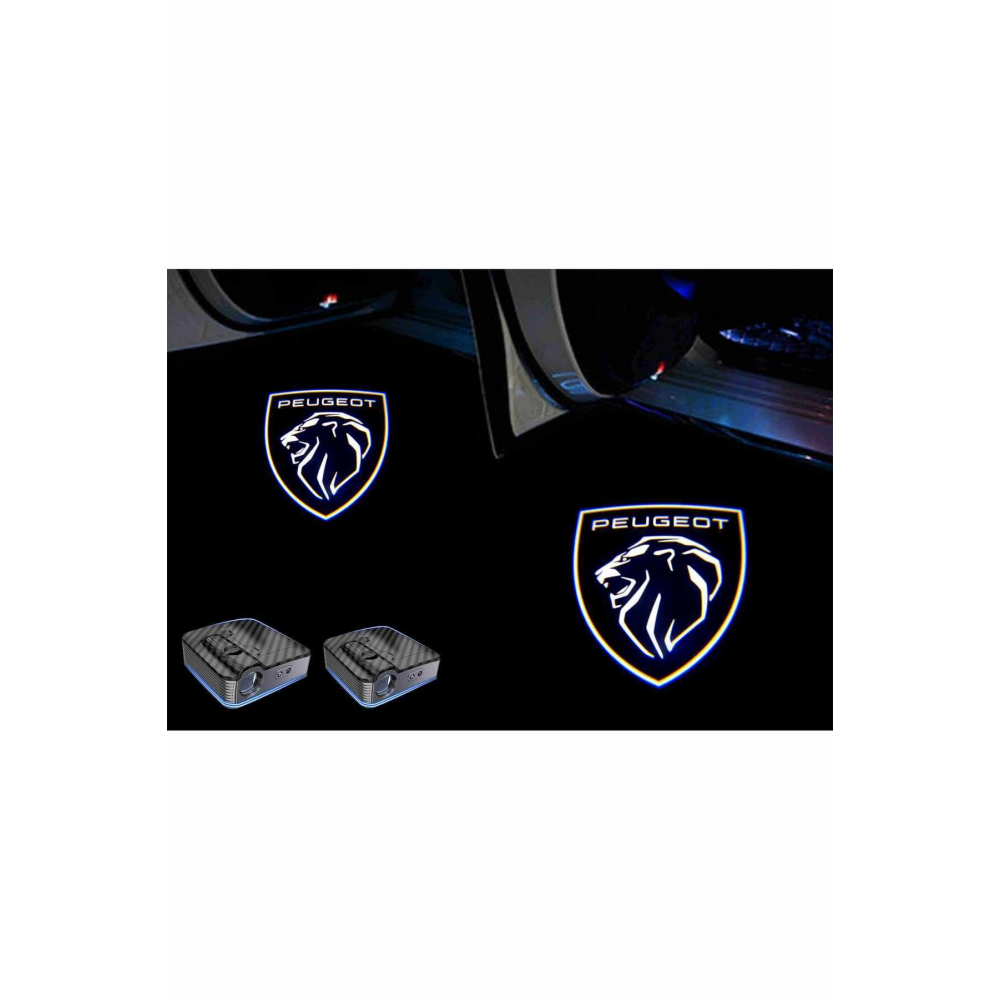 Peugeot New Yeni Logo Araçlar İçin Pilli Yapıştırmalı Kapı Altı Led Logo-Projektör