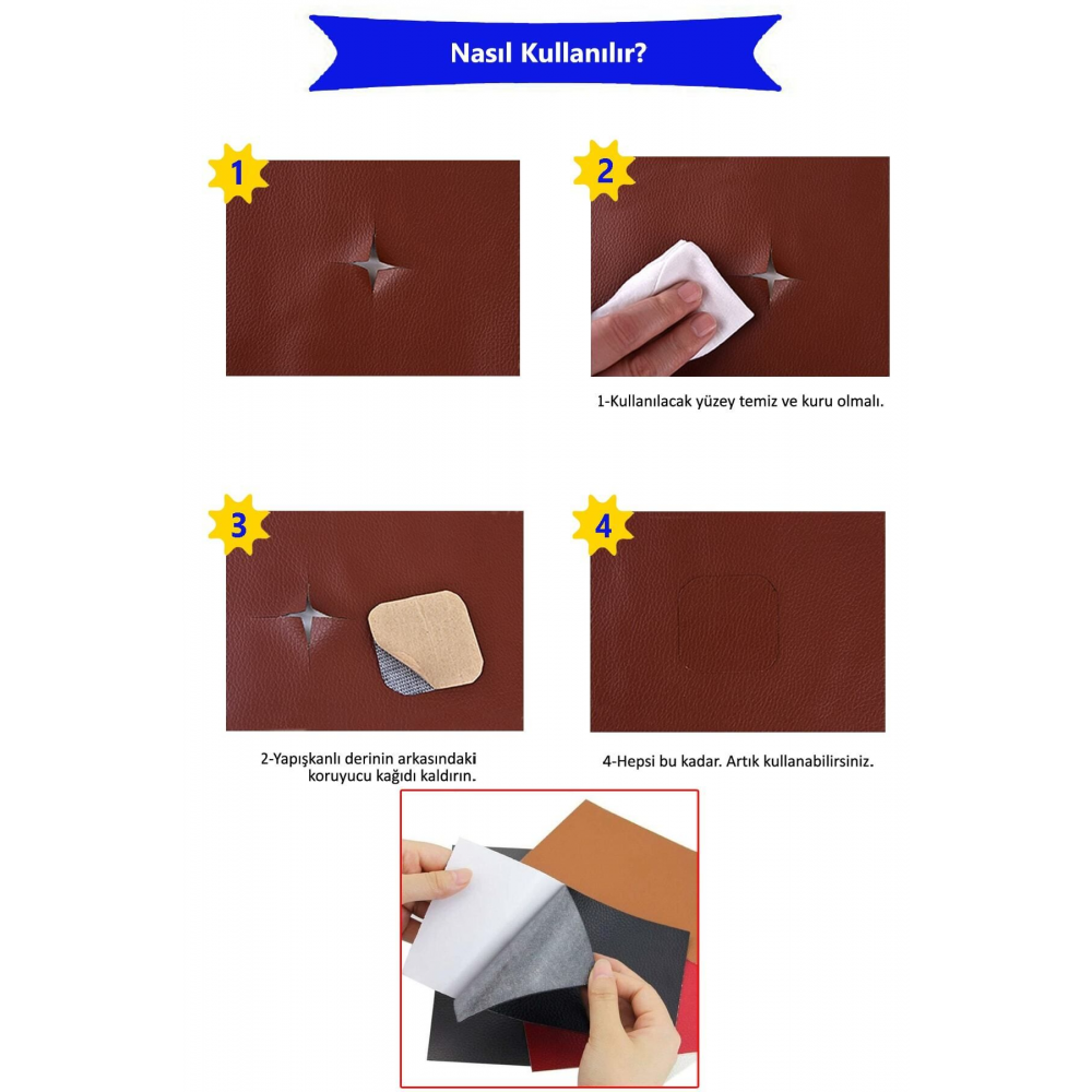 Yapışkanlı Gerçek Suni Deri 11 Farklı Renk Seçenekli 45x100 cm