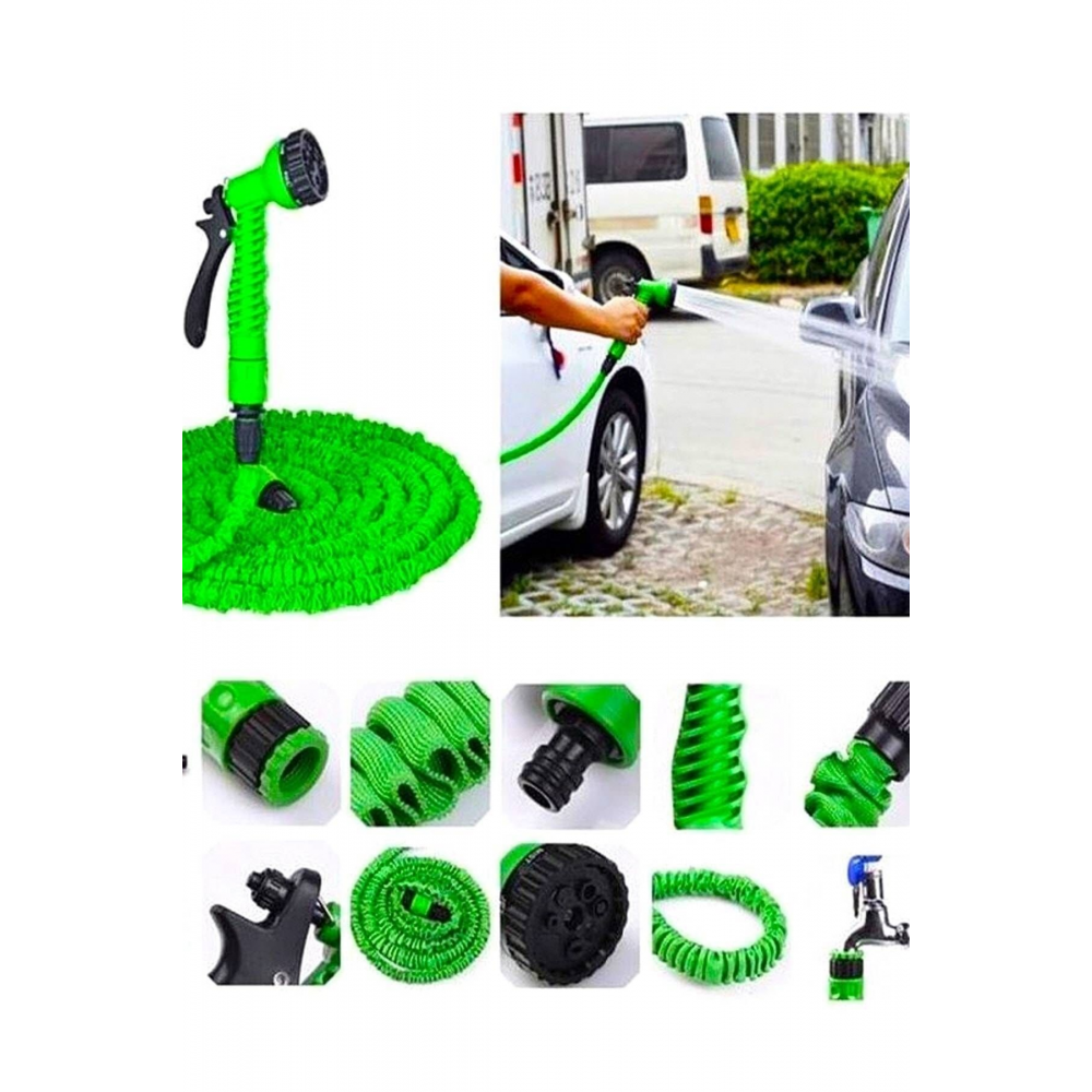 Sihirli Uzayan Hortum 15 Metre Tabancalı Bahçe Sulama Araç Yıkama Hortumu 7 Kademeli Başlık