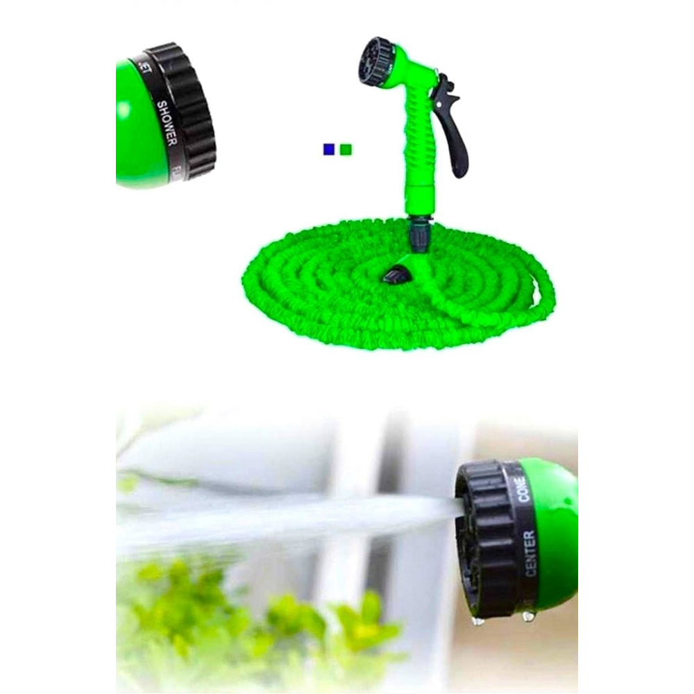 Sihirli Uzayan Hortum 15 Metre Tabancalı Bahçe Sulama Araç Yıkama Hortumu 7 Kademeli Başlık