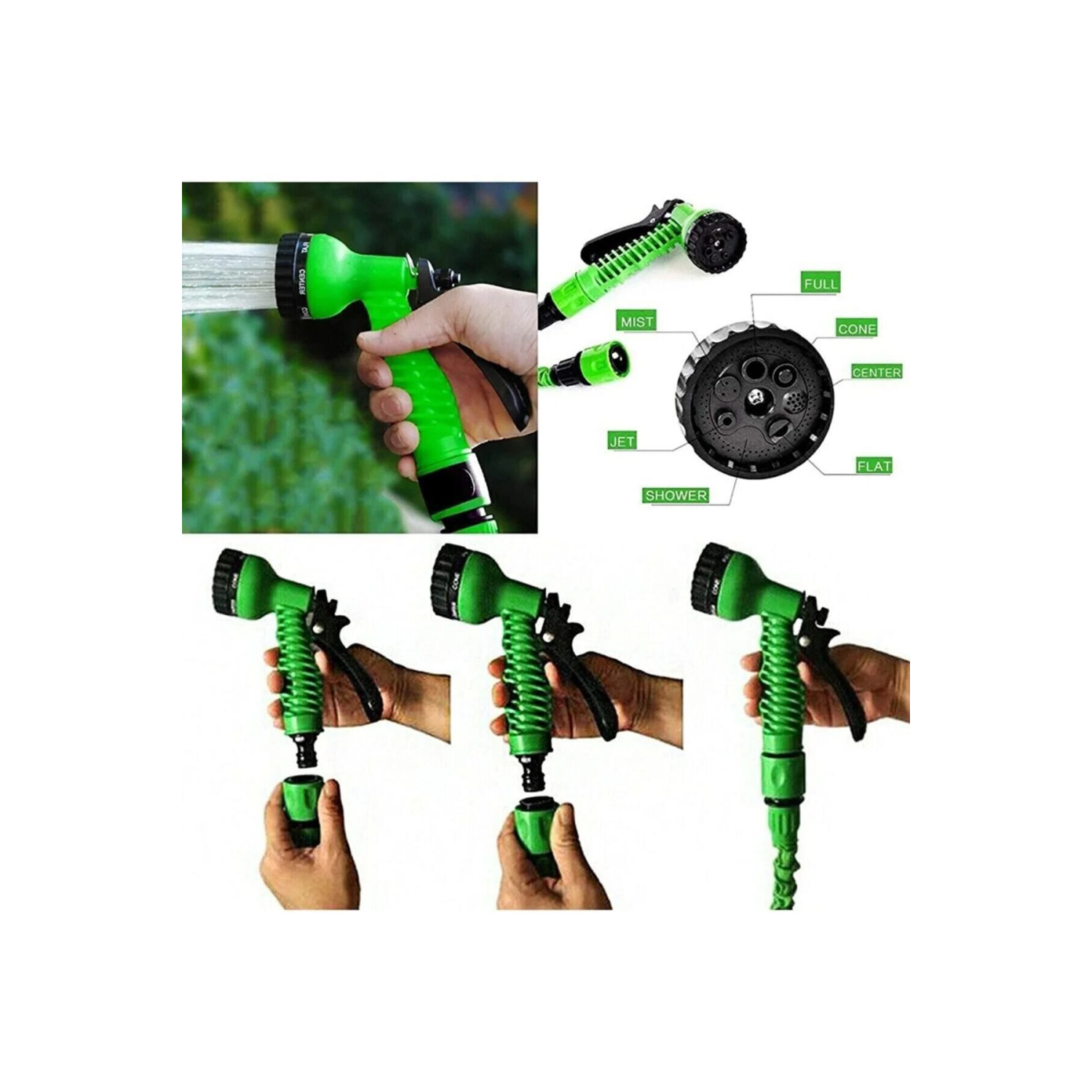 Tabancalı Sihirli Uzayan Hortum 30 Metre Bahçe Sulama Araç Yıkama Hortumu 7 Kademeli Başlık A Kalite