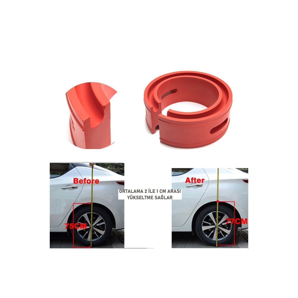 Oto Süspansiyon Şok Emici Yay Takozu Kırmızı Uyumlu 35-40mm Yay Arası B