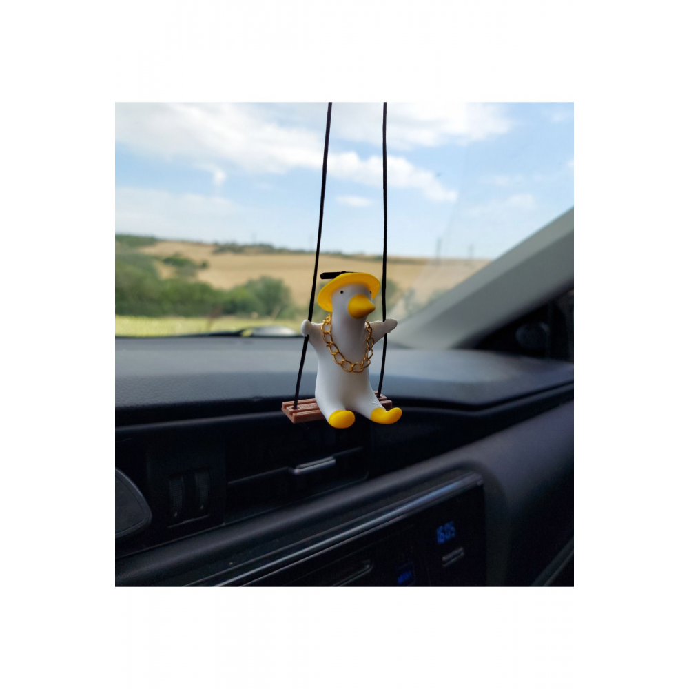Şapkalı Zincirli Sallanan Ördek Dikiz Ayna Süsü (Sarı Şapka) Ördek Ayna Süsü Yeni Trend Araba Süsü