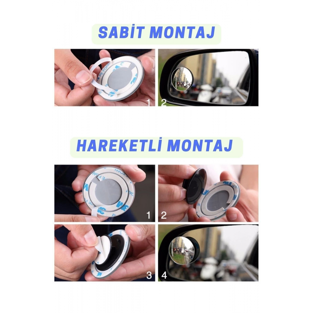 Gerçek Cam Kör Nokta Aynası Park Aynası 360 Derece 3m Foam Yapıştırıcılı Hareketli 2 Adet