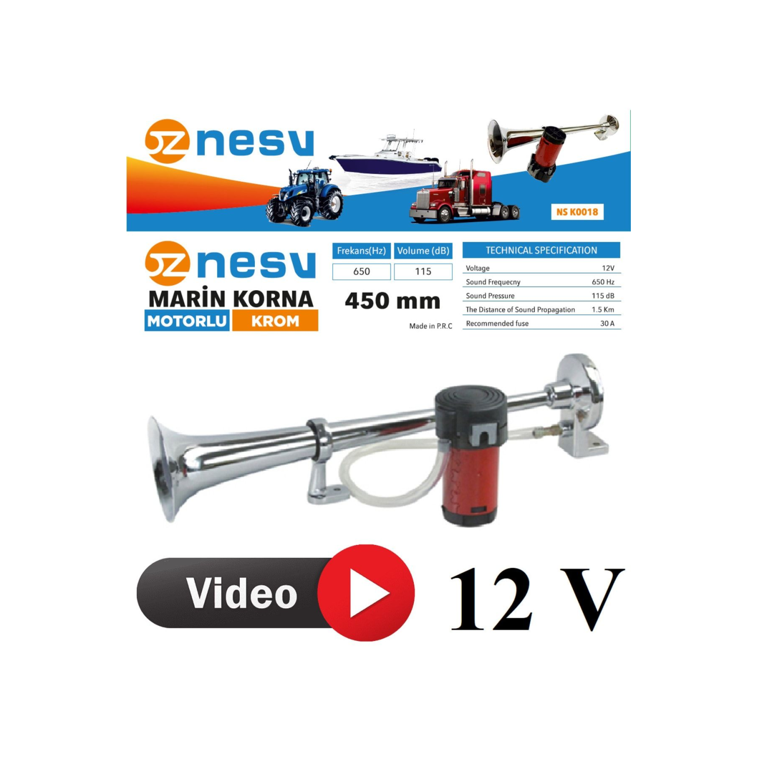 Marin Korna Tekne Traktör Taksi Kendinden Havalı Motorlu 12v