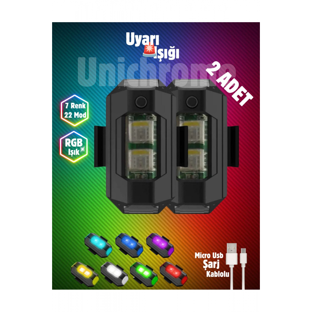 2'li Led Anti Çarpışma Uyarı Işığı 7 Renk / Drone / Araba / Motor / Bisiklet / Kamp