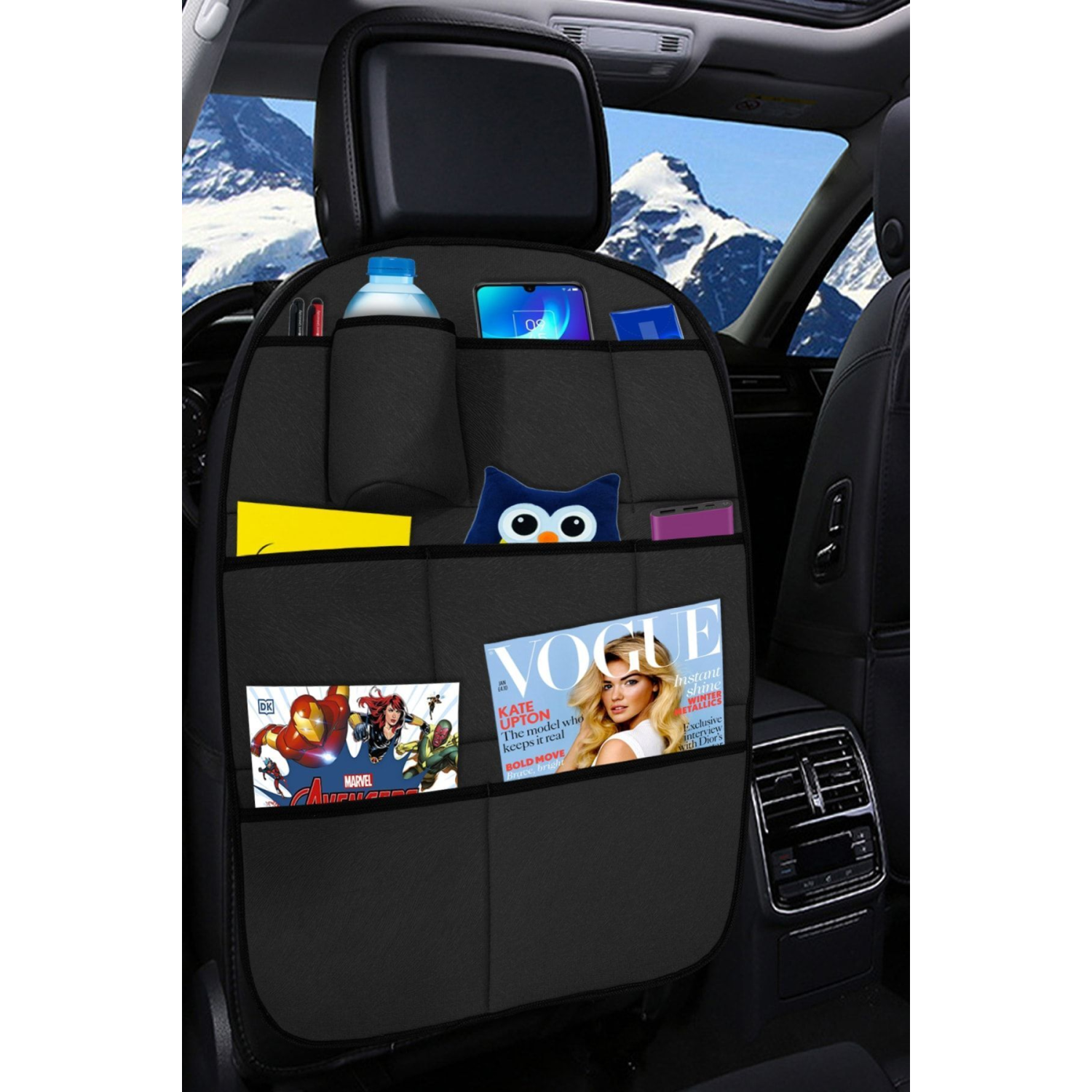 Elit Siyah Araç Koltuk Arkası Organizer - Araç Içi Eşya Düzenleyici