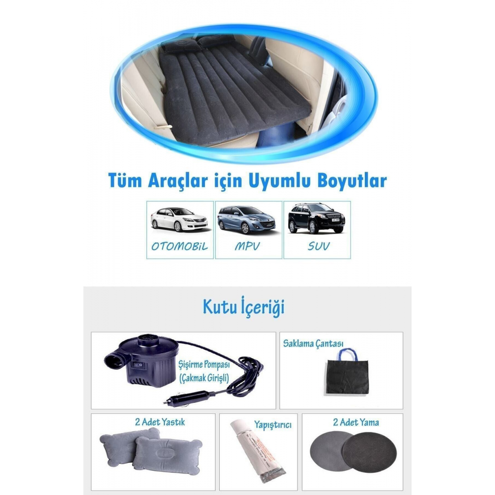 Şişme Araba Yatağı Koltuğu Otomobil Arka Koltuk Araç Içi Şişme Yatak Açık Hava Kamp Yatağı