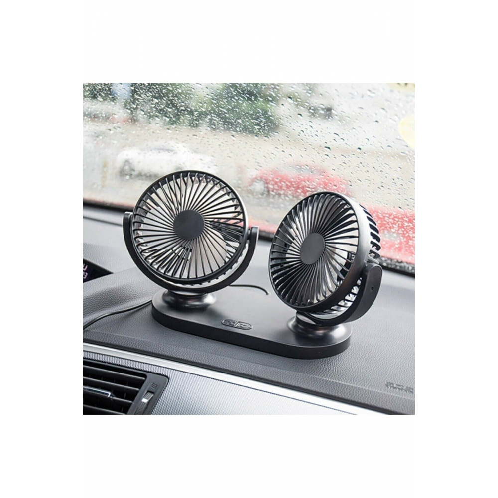 3 Kademeli Çift Başlı 360 ° Dönebilen Araç Fanı Oto Fan Soğutucu Vantilatör Usbli
