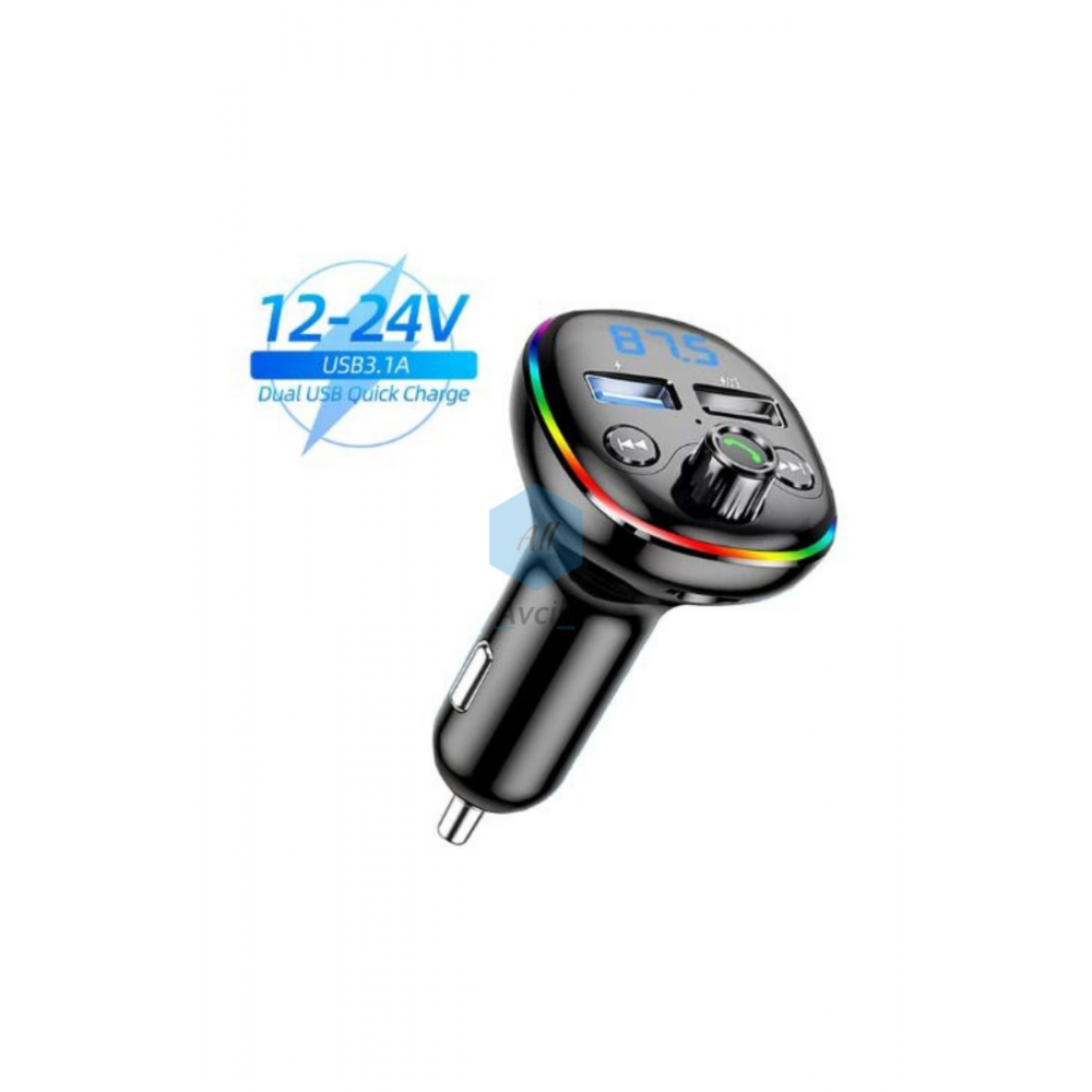 Car X8 Araç Fm Transmitter 5.0 Bluetooth Araç Kiti Usb Mp3 Sd Kart Çakmaklık Girişli Oto Müzik Çalar