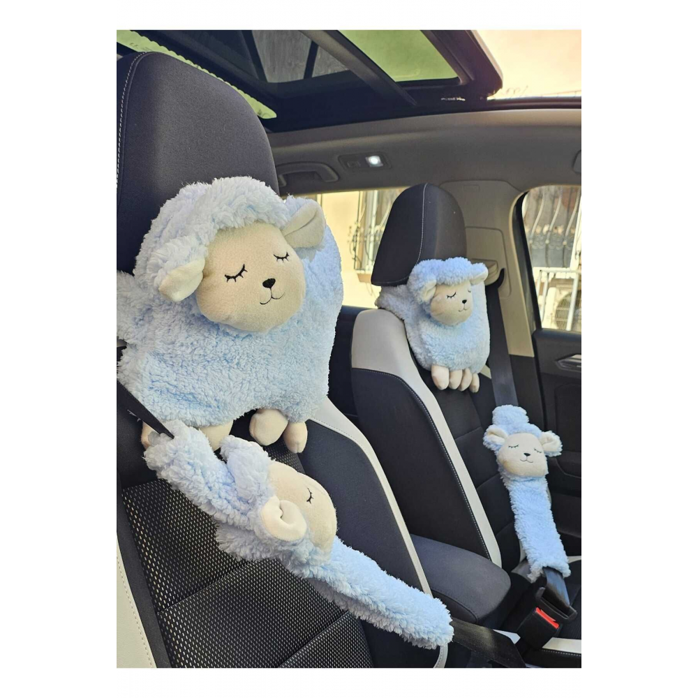 Araba emniyet kemeri aksesuarı mavi kuzucuk süs araba yastığı