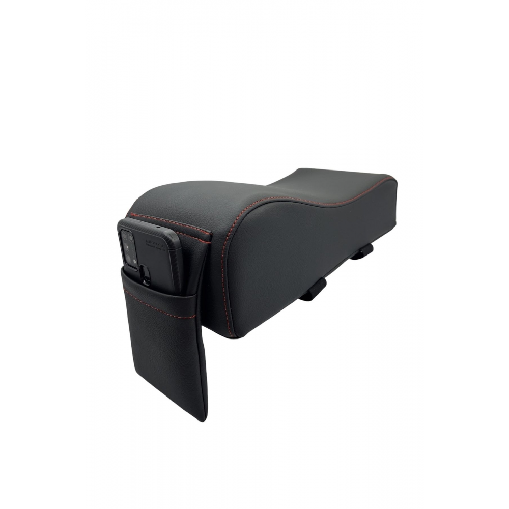 KOLÇAK YÜKSELTİCİ,KOL DAYAMA MİNDERİ,KALIN SİYAH KIRMIZI DİKİŞLİ DERİ CEPLİ