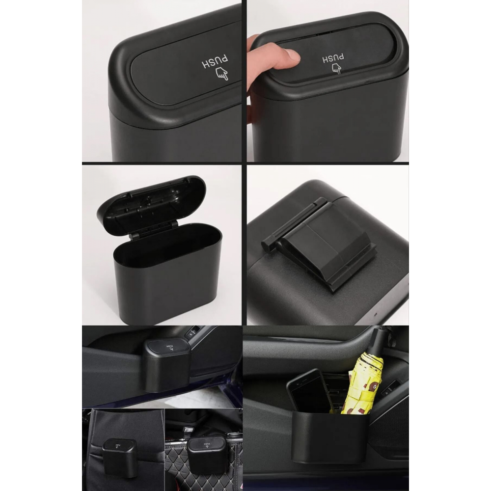 Oto Araba Çöp Kutusu Kapaklı Organizer Çöp Kovası Siyah