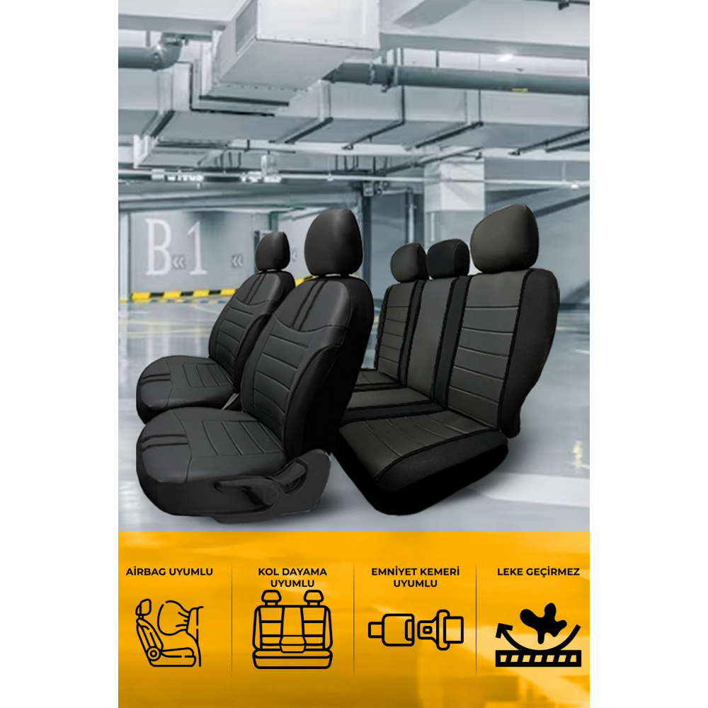 Fiat Egea 2015 Ve Sonrası Sedan-hb Sport Deri Koltuk Kılıfı Takımı Siyah