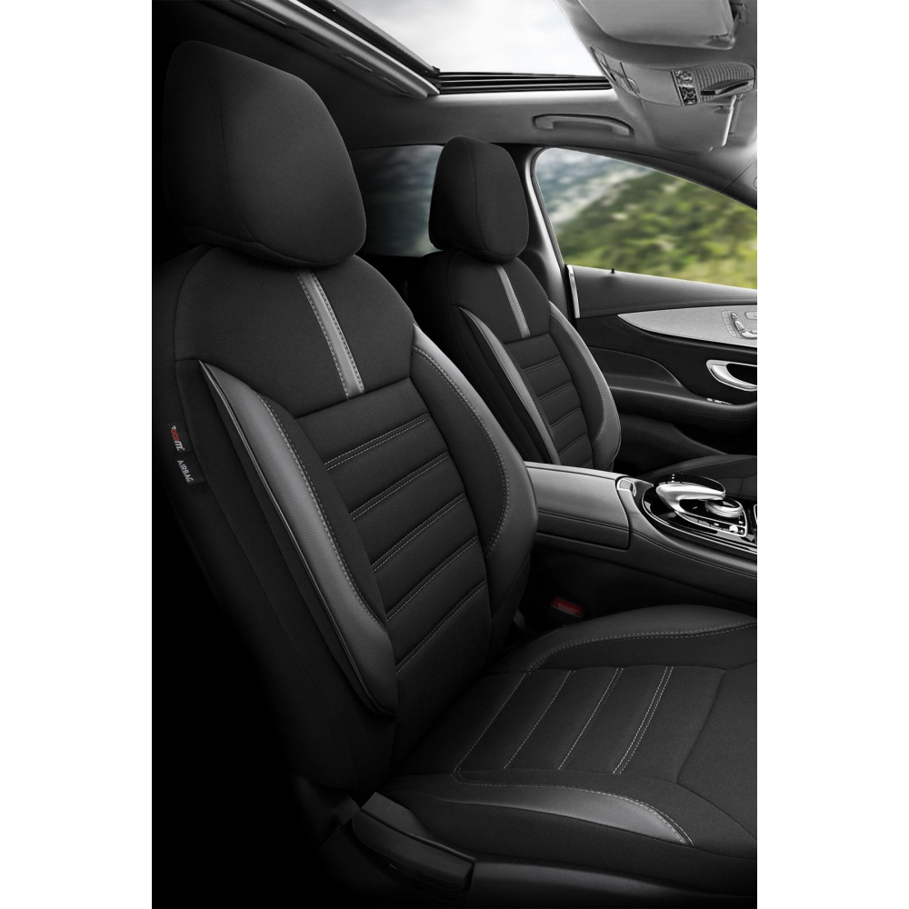 Limited Design Ortopedik Ekstra Destekli Oto Koltuk Kılıfı Tam Set - Siyah-Gri