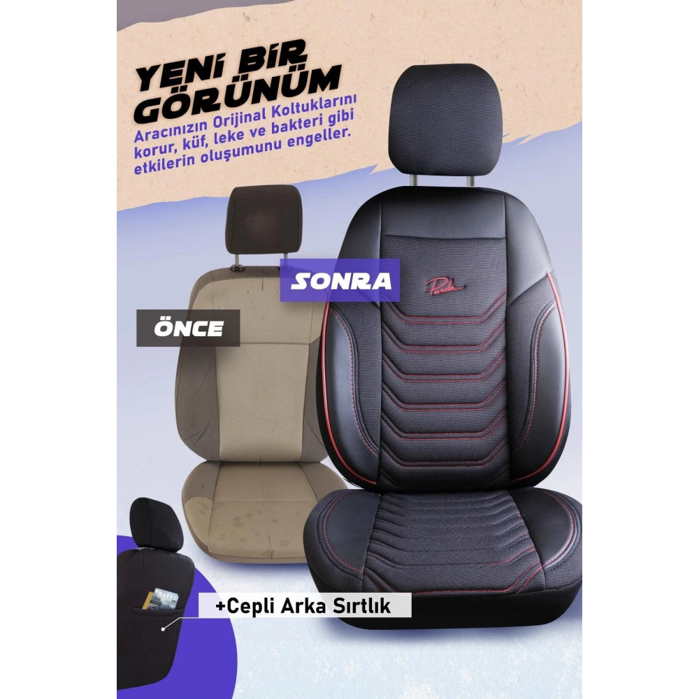 Panda Florida Serisi Pike Kumaş Oto Koltuk Kılıfı - Tam Set