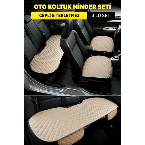 Tay Tüyü Cepli & Terletmez Oto Koltuk Minder Seti - Koltuk Koruma Kılıfı (3'lü Set)