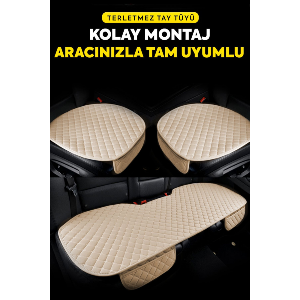 Tay Tüyü Cepli & Terletmez Oto Koltuk Minder Seti - Koltuk Koruma Kılıfı (3'lü Set)