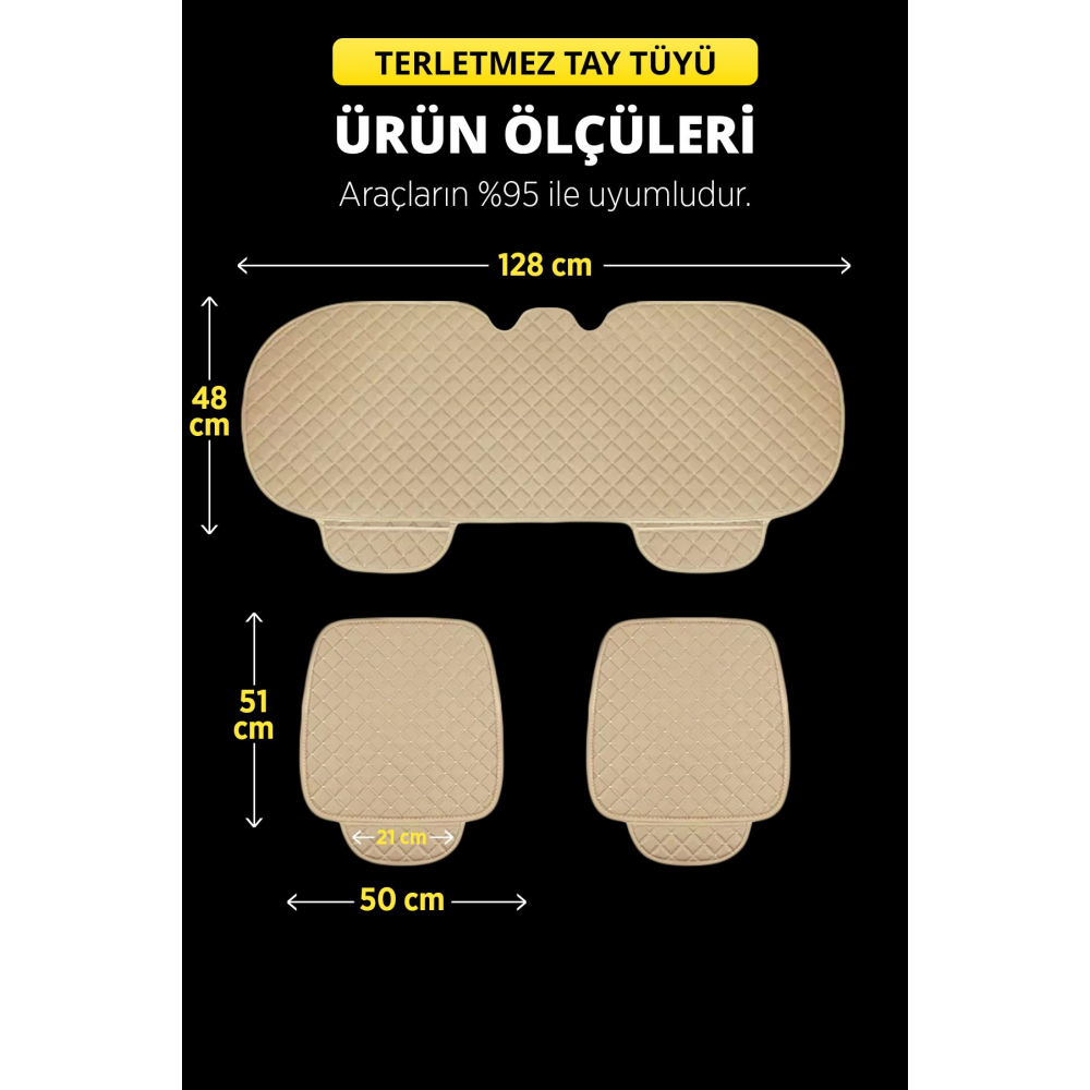 Tay Tüyü Cepli & Terletmez Oto Koltuk Minder Seti - Koltuk Koruma Kılıfı (3'lü Set)