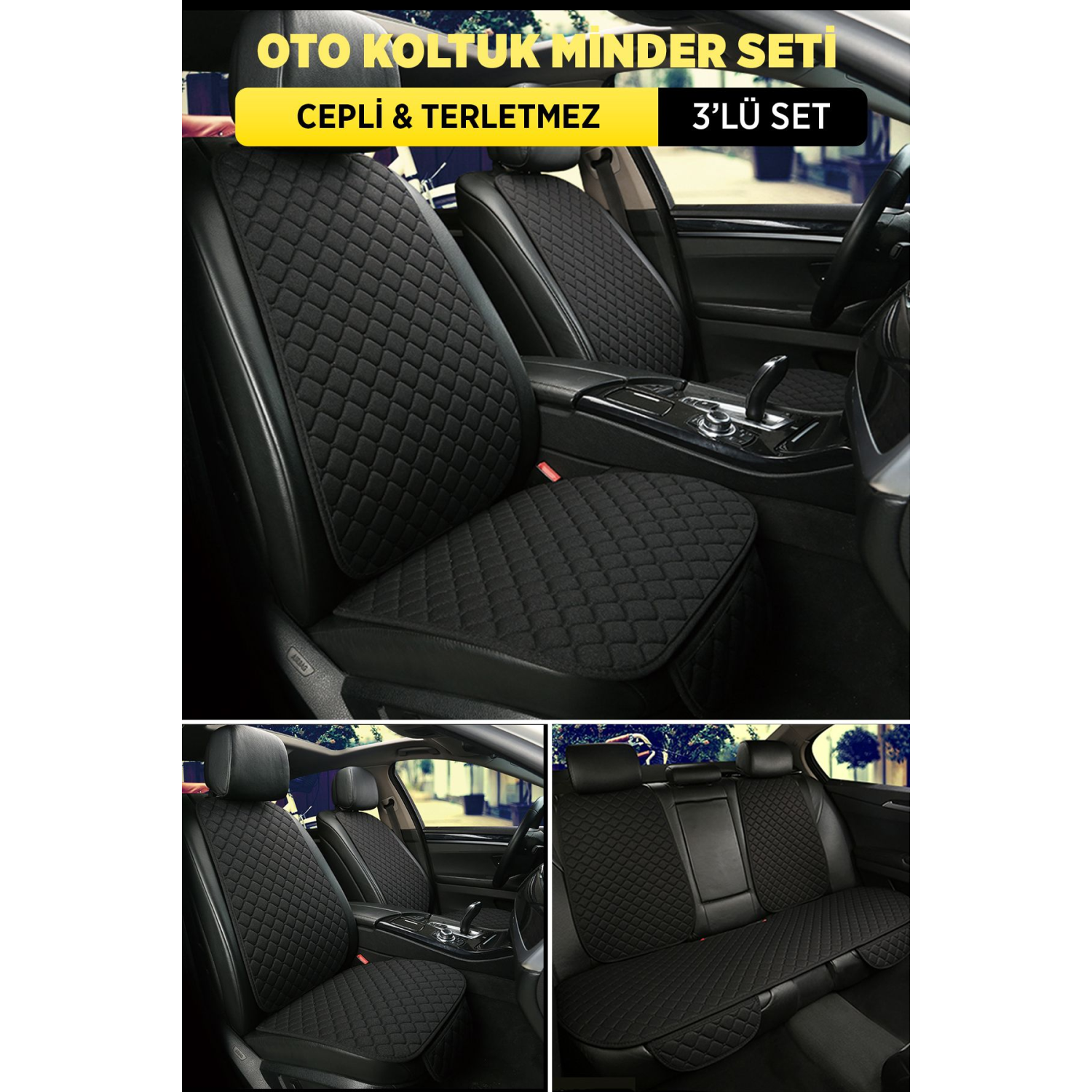 Tay Tüyü Cepli & Terletmez Sırtlı Oto Koltuk Minder Seti - Koltuk Koruma Kılıfı (ÖN & ARKA TAM SET)
